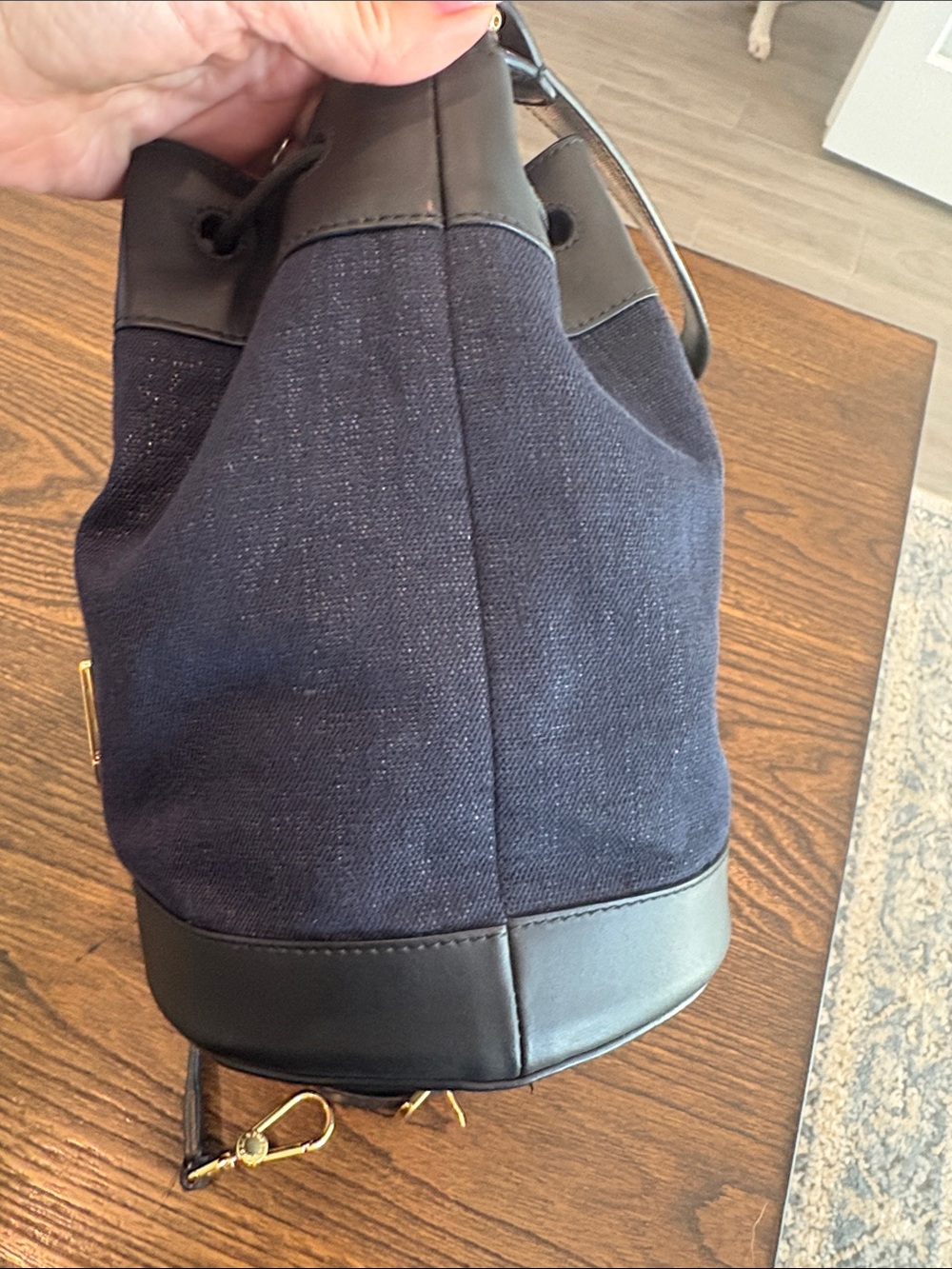 FURLA Corona S Denim and Leather Bucket Bag - Navy/Black EUC - Picture 5 of 11